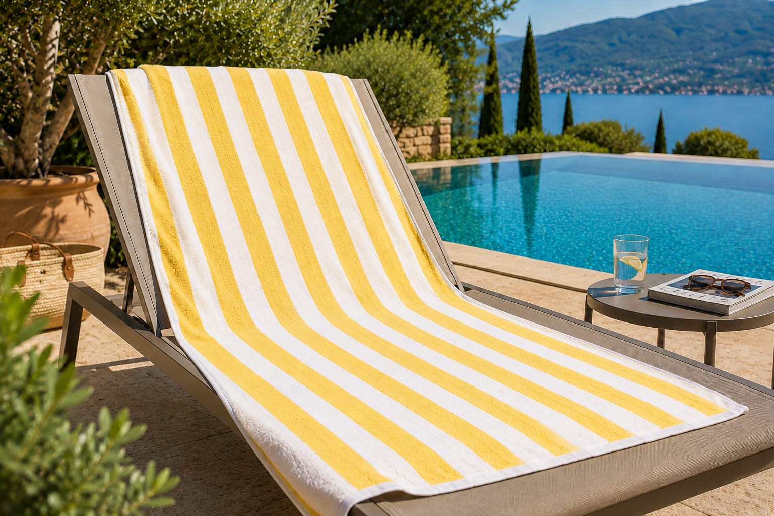 Gelbes Liegetuch mit Streifen für Hotels, Pool und Wellnessbereich