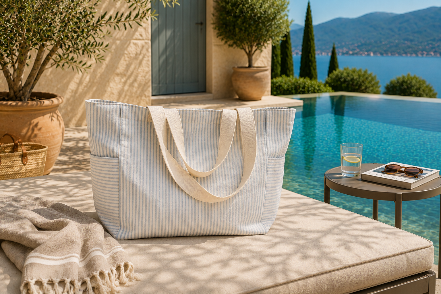 Petrol Gestreifte Badetasche Wörthersee für Hotels, Pool und Wellnessbereich